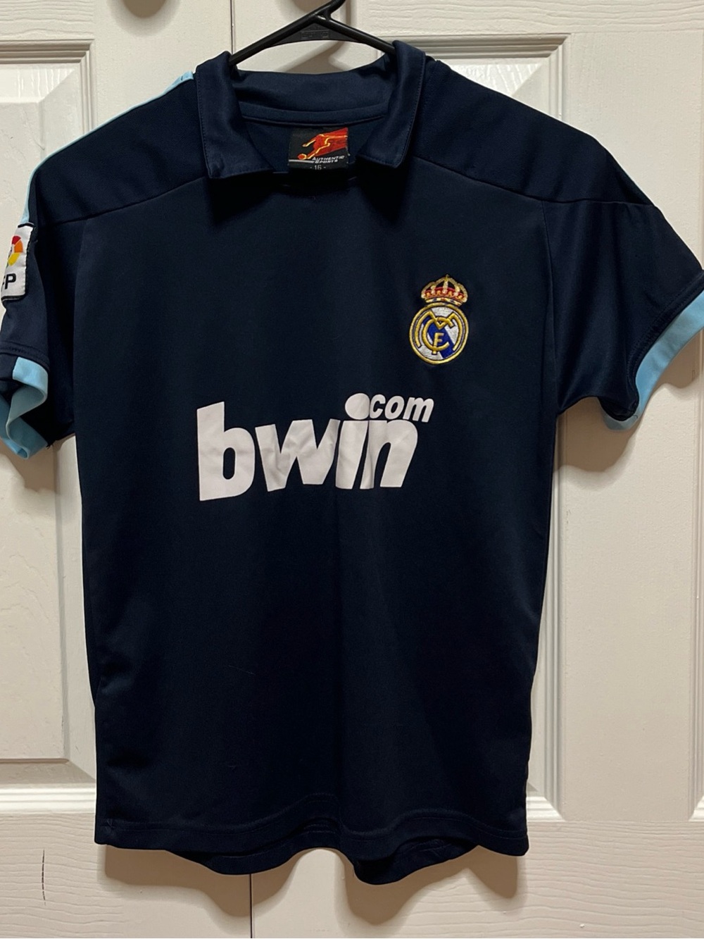 Kids Navy Blue Soccer Jersey with Light Blue Trim